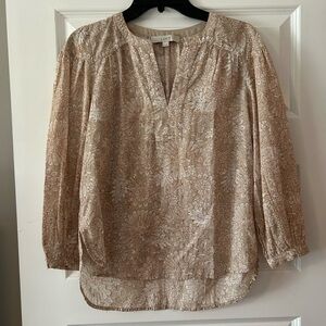 LOFT Tan Cream 3/4 Sleeve Relaxed Blouse